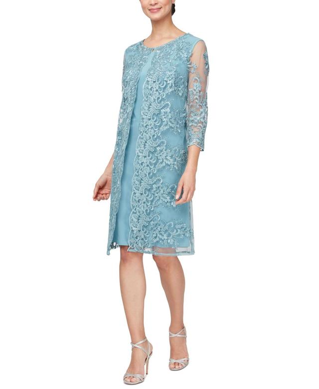 Alex Evenings Womens Embroidered Mesh Jacket Sheath Dress Product Image