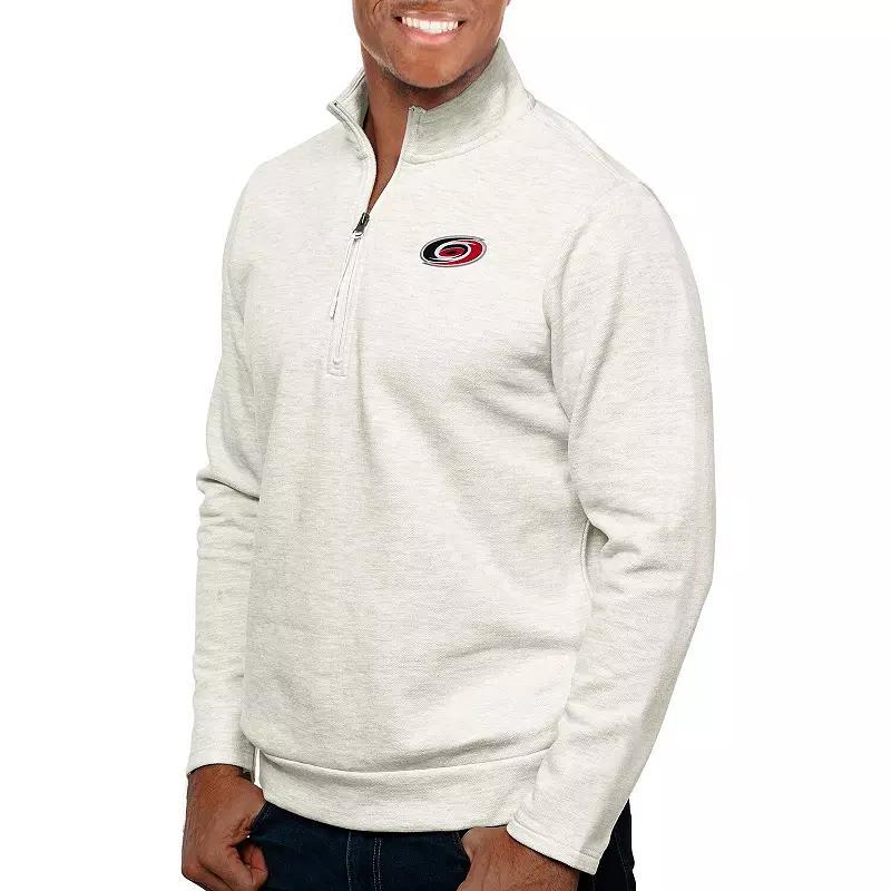 Mens Antigua Oatmeal Carolina Hurricanes Gambit Quarter-Zip Pullover Top Product Image