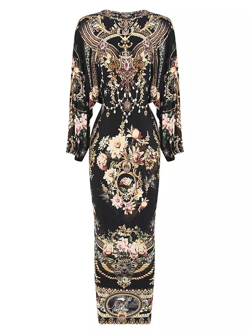 Floral Knit Long-Sleeve Twist-Front Midi-Dress Product Image