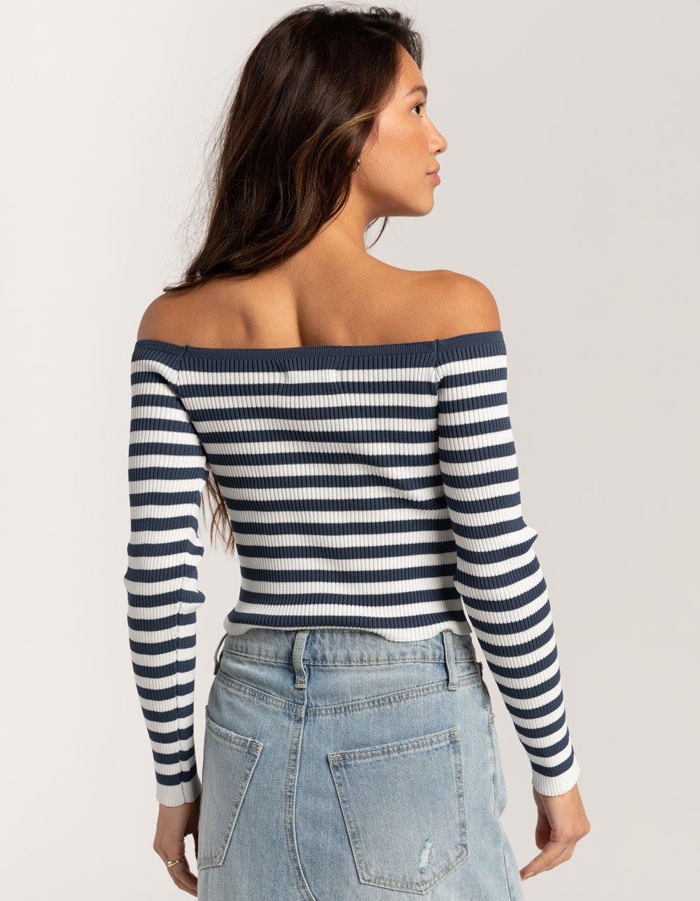 RSQ Womens Stripe Off The Shoulder Long Sleeve Top Product Image