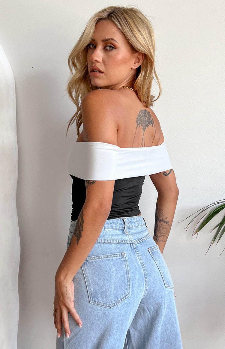 Paige Off Shoulder Black And White Contrast Top Product Image