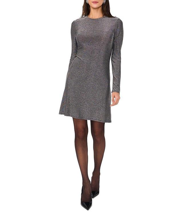 1. STATE Metallic Knit Crew Neck Long Sleeve A-Line Mini Dress Product Image