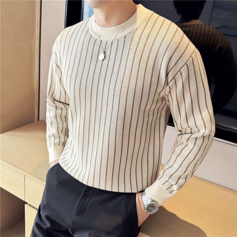 Long-Sleeve Crew Neck Striped Sweater Product Image