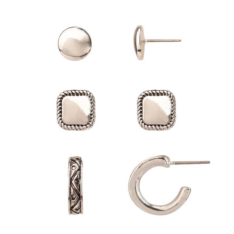 Silver Tone Earring Trio Set, Womens, None Product Image