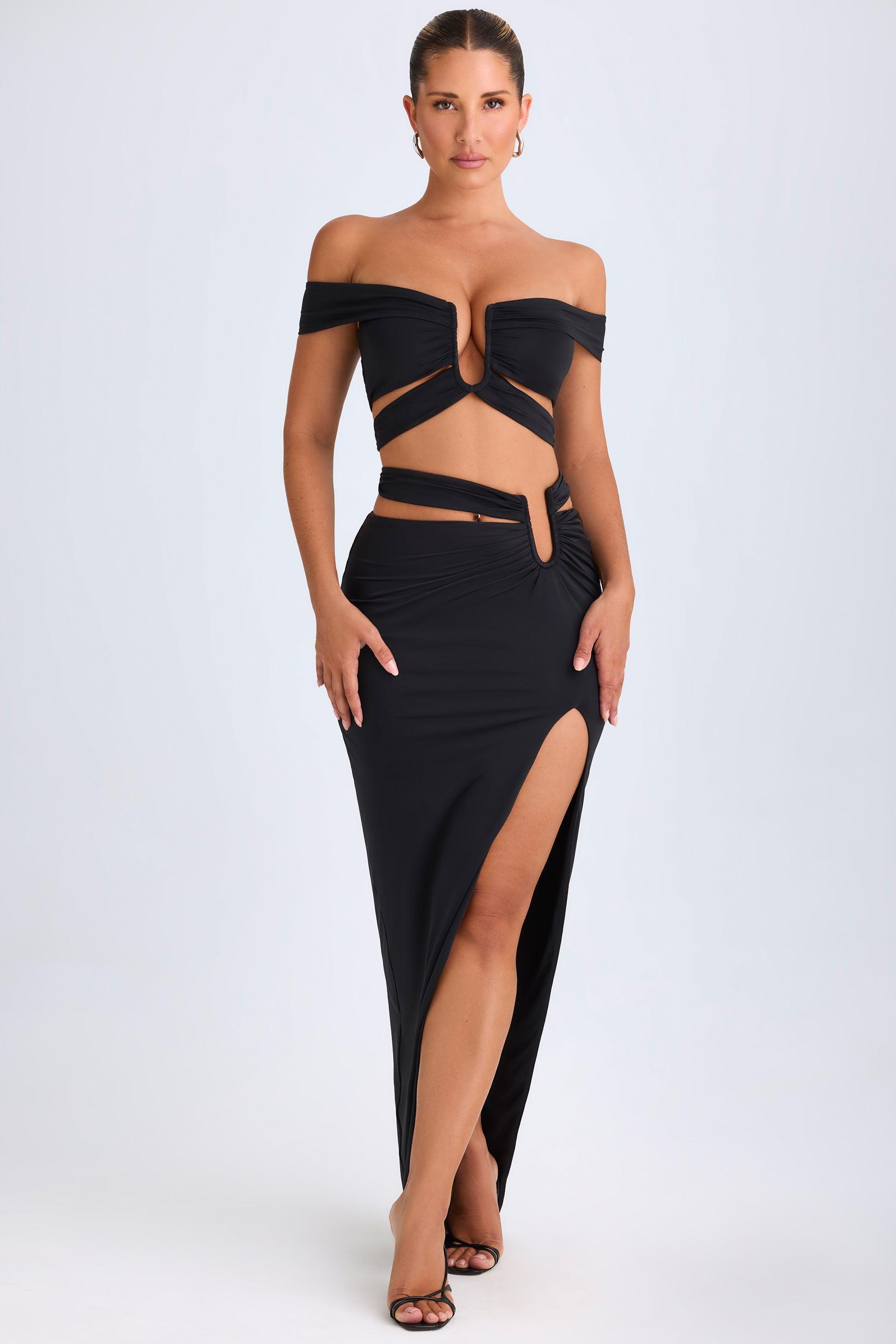 Asymmetric Cut-Out Maxi Skirt in Black Product Image