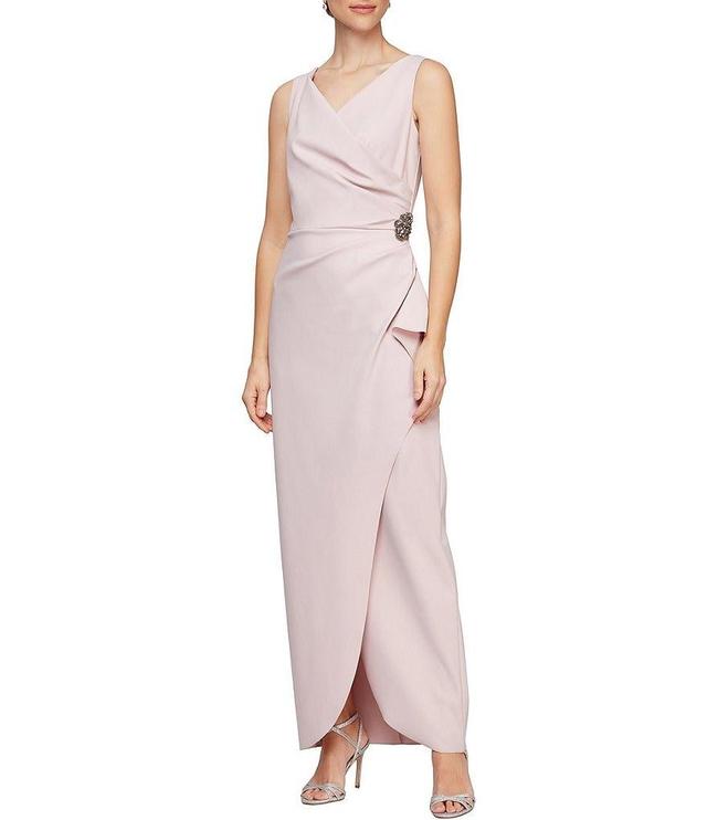 Alex Evenings Sleeveless Surplice V-Neck Beaded Detail Ruched Ruffled Sheath Gown Product Image