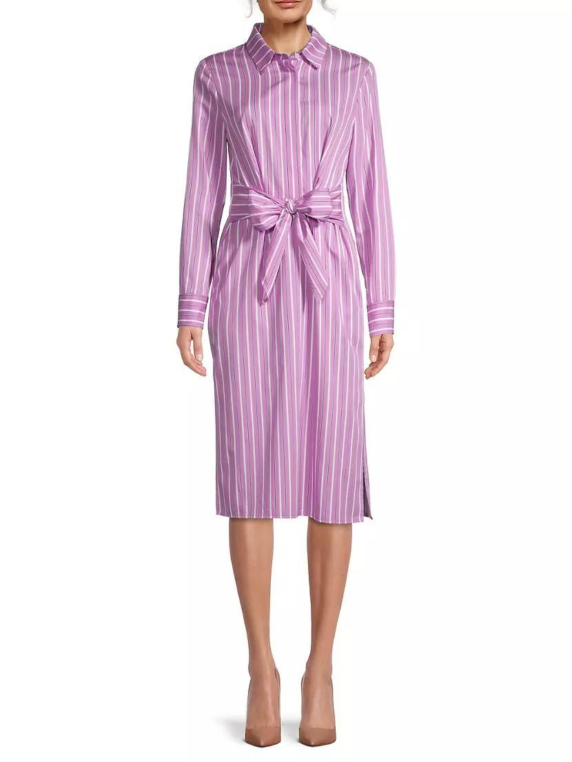 Striped Tie-Front Shirtdress Product Image