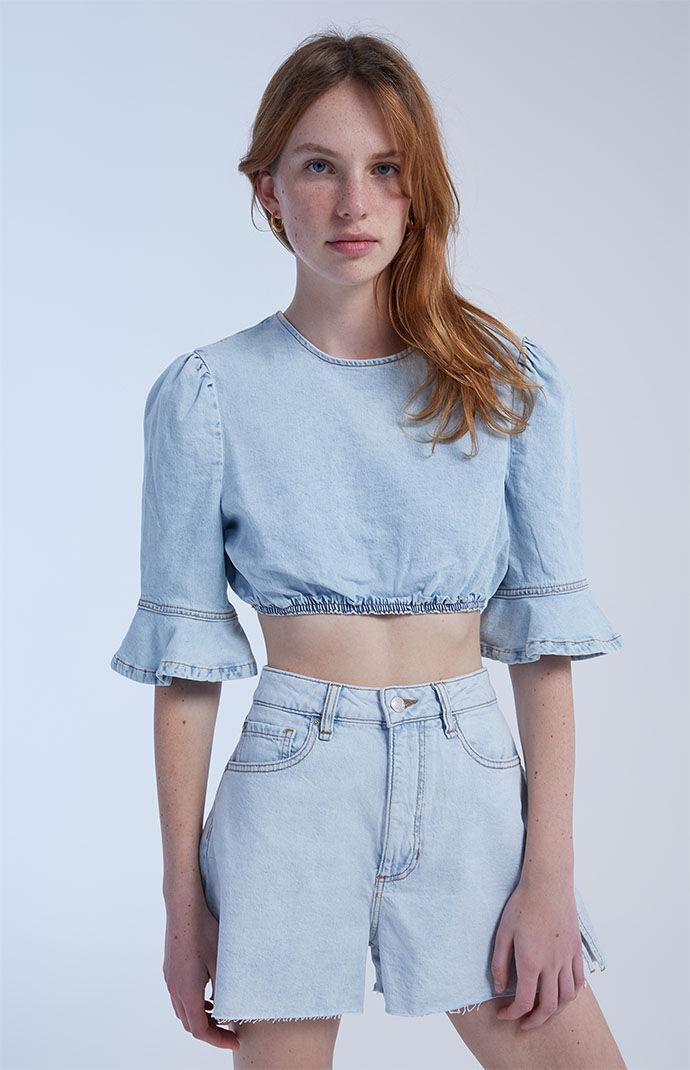 WEWOREWHAT Womens Comfort Denim Crop Top Product Image