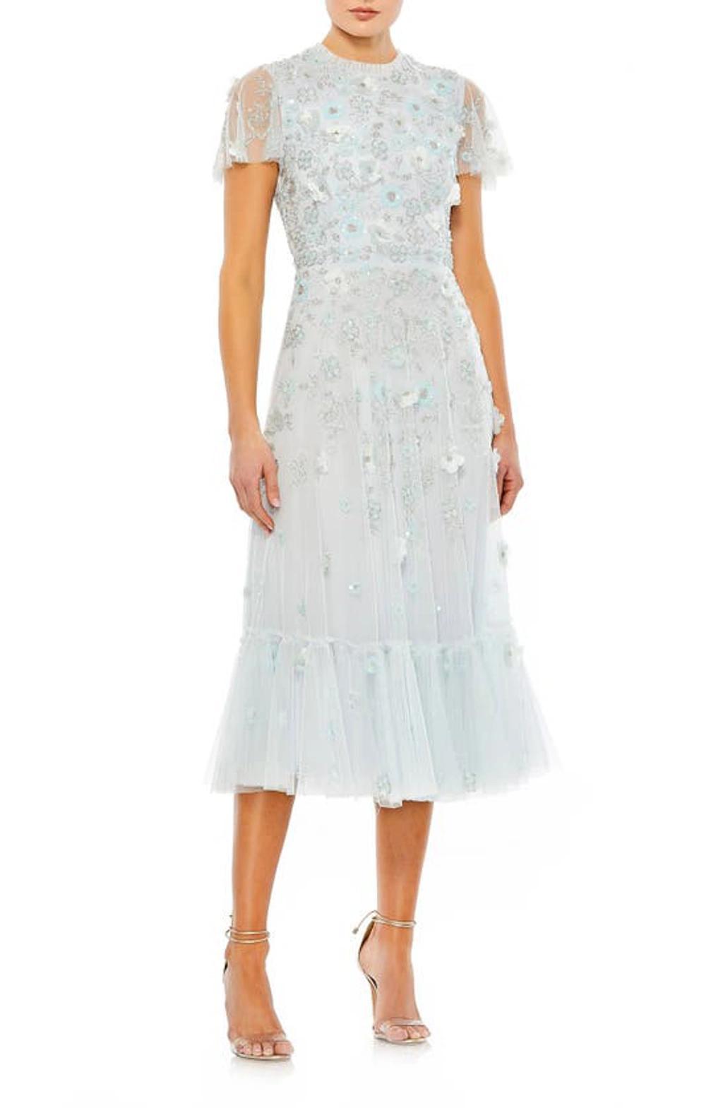 Womens Sequined Floral Tulle Midi-Dress Product Image