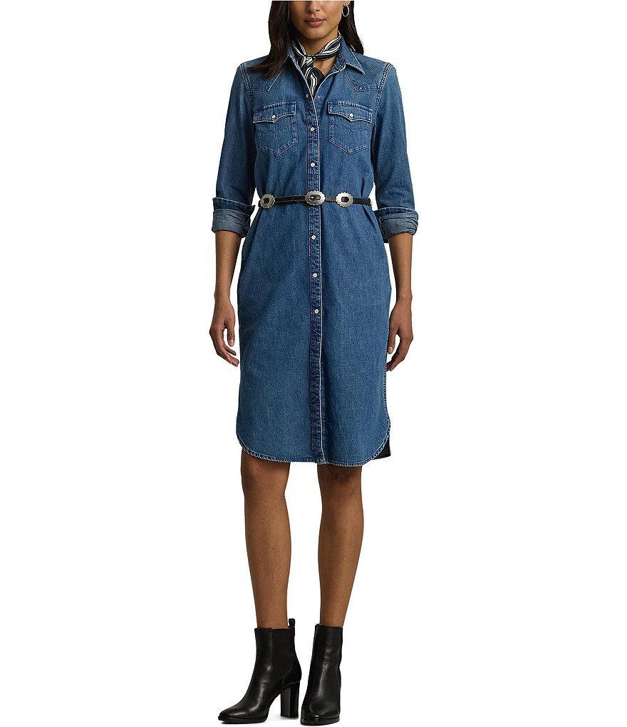 Lauren Ralph Lauren Western Long Sleeve Button Front Denim Dress product image