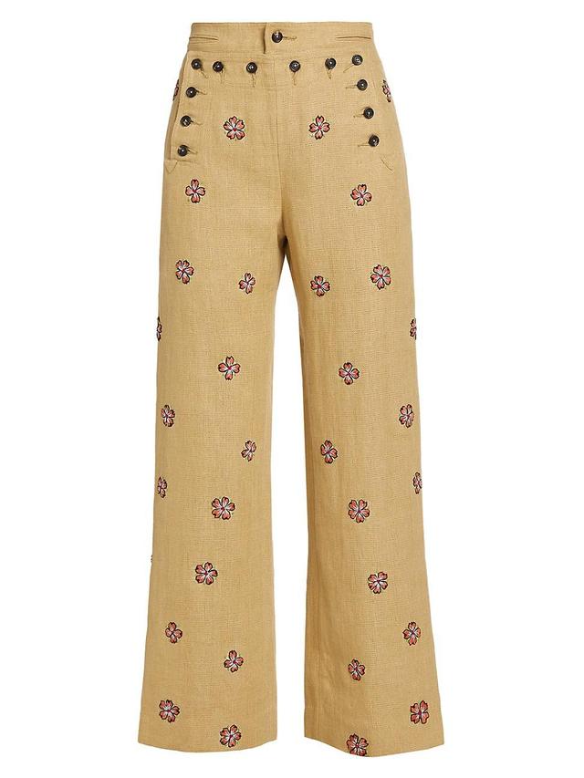 Womens Embroidered Waxflower Trousers Product Image