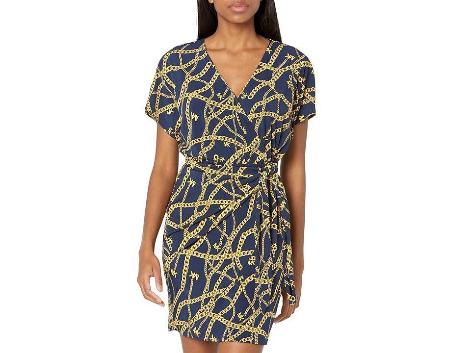 MICHAEL Michael Kors Petite Print Tie Faux Wrap Dress (Midnight ) Women's Dress Product Image