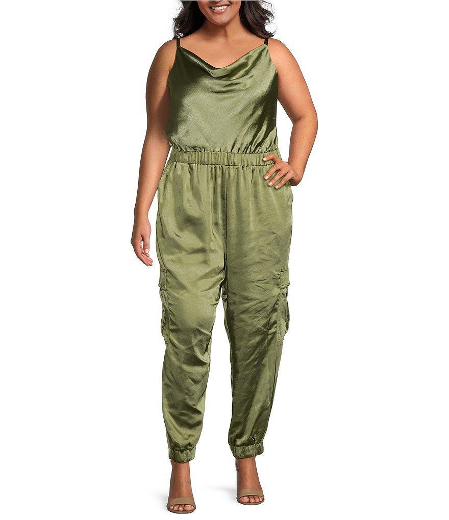 Skies Are Blue Plus Size Cowl Neck Satin Jumpsuit Product Image