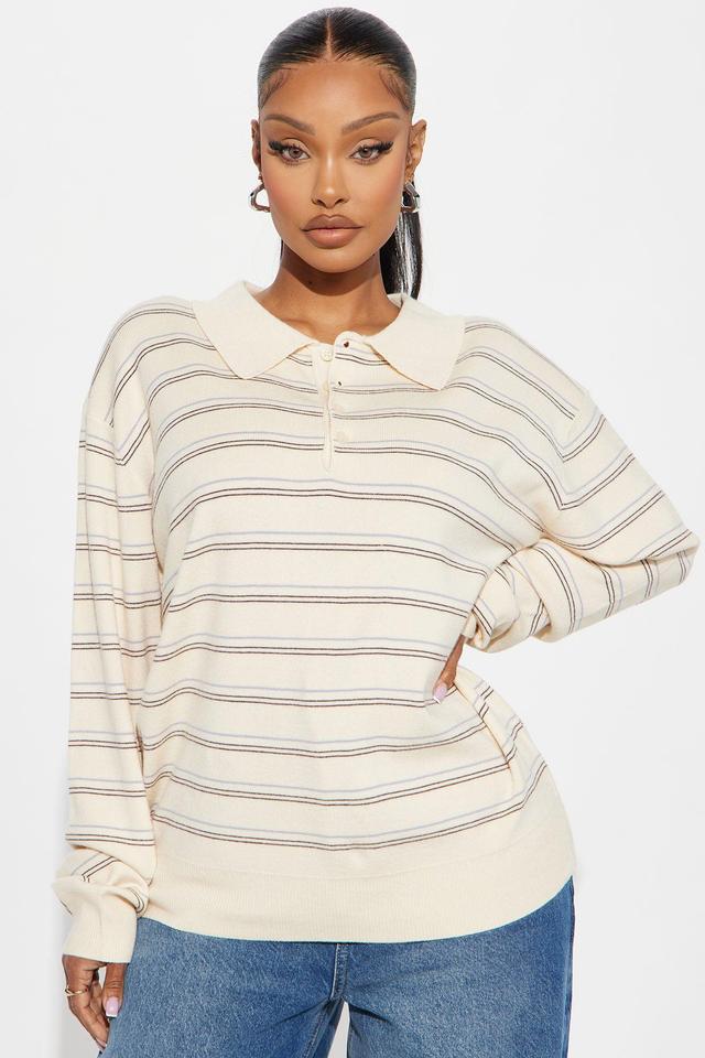 Stripe You're Out Polo Sweater - Cream/combo Product Image