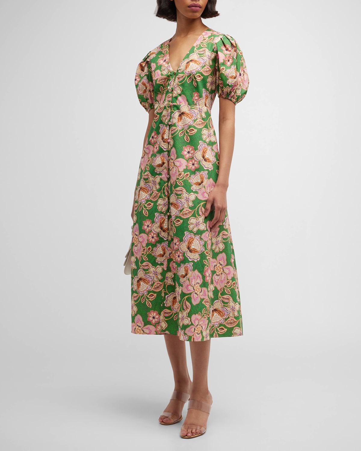 Womens Betty Floral-Printed Midi-Dress - Kelly Blossoms - Size Large - Kelly Blossoms - Size Large Product Image