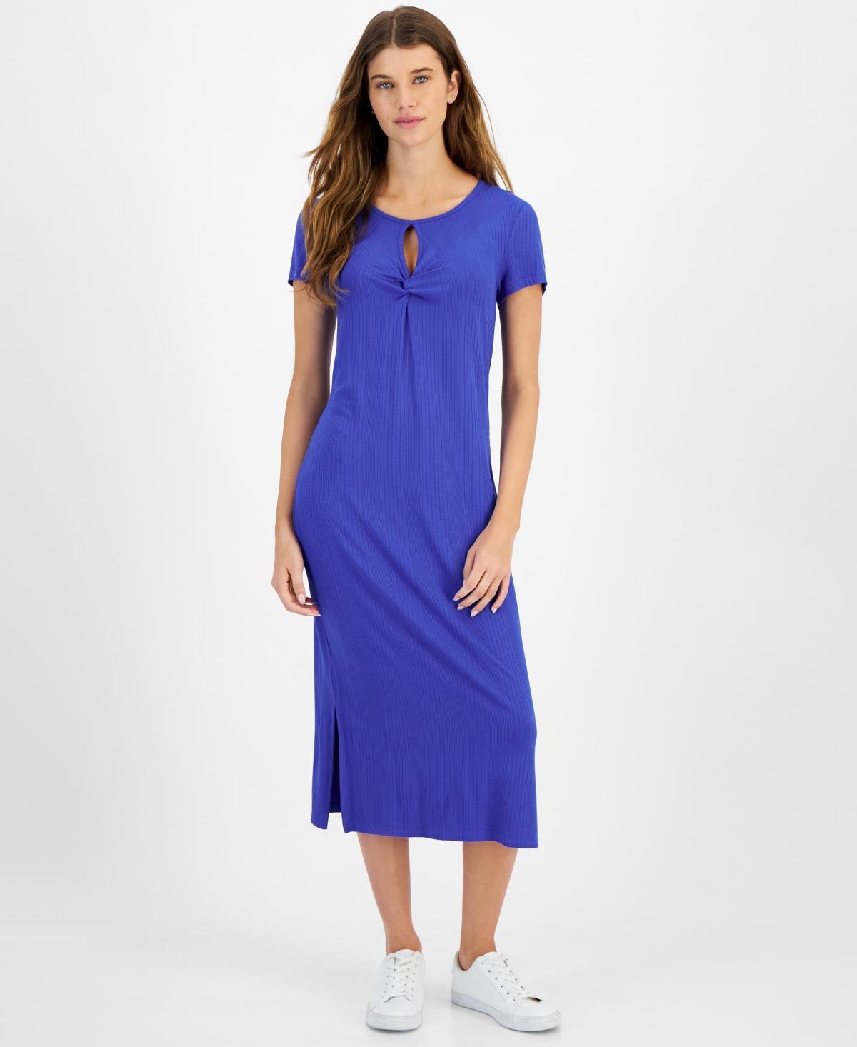 Women's Twist-Front Ribbed Knit Midi Dress Product Image