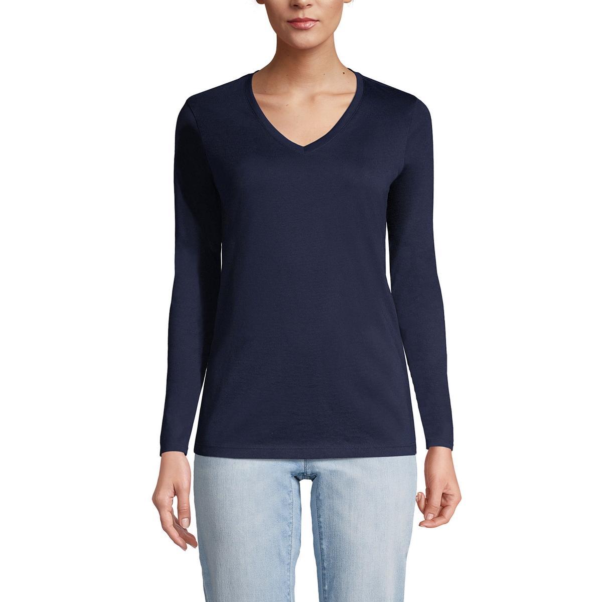 Lands End Womens Tall Relaxed Supima Cotton Long Sleeve V-Neck T-Shirt Product Image