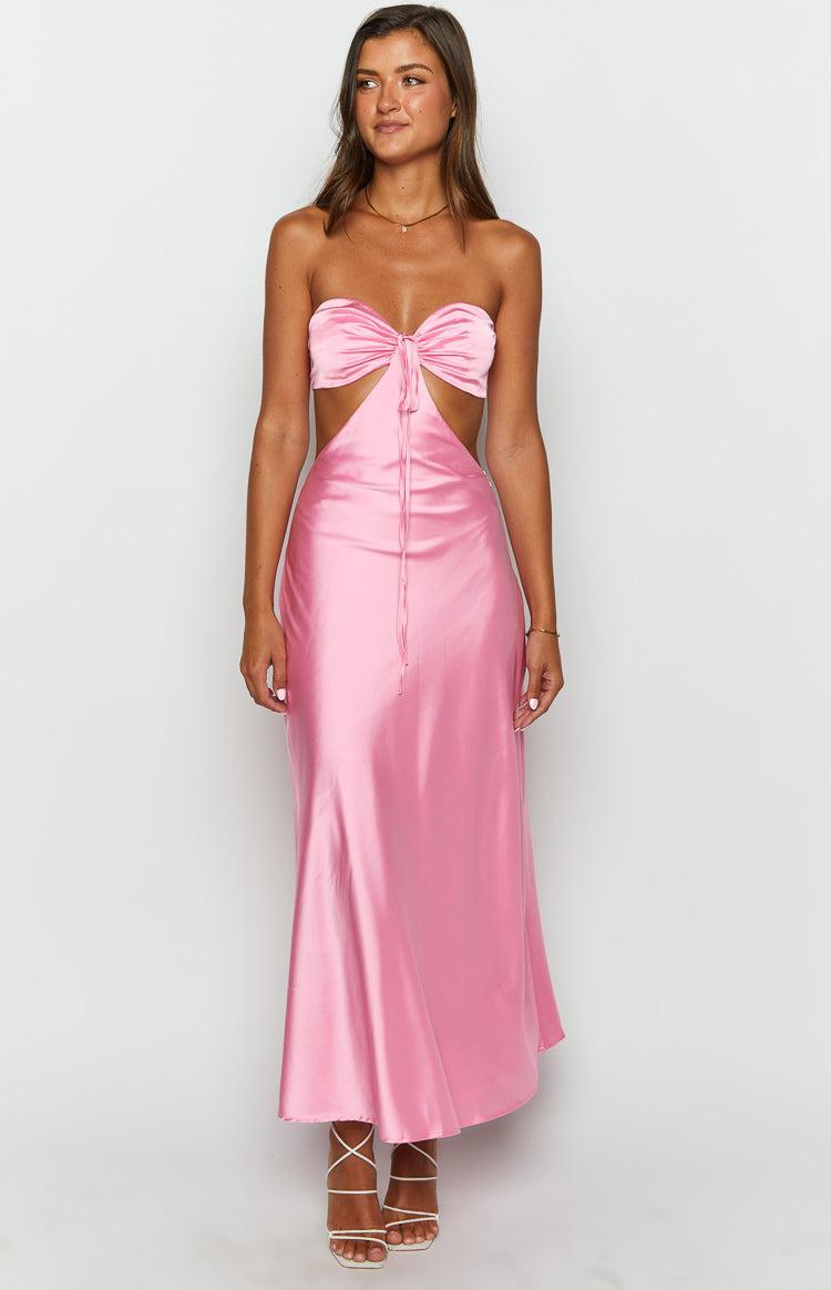 Lili Pink Satin Strapless Maxi Dress Product Image