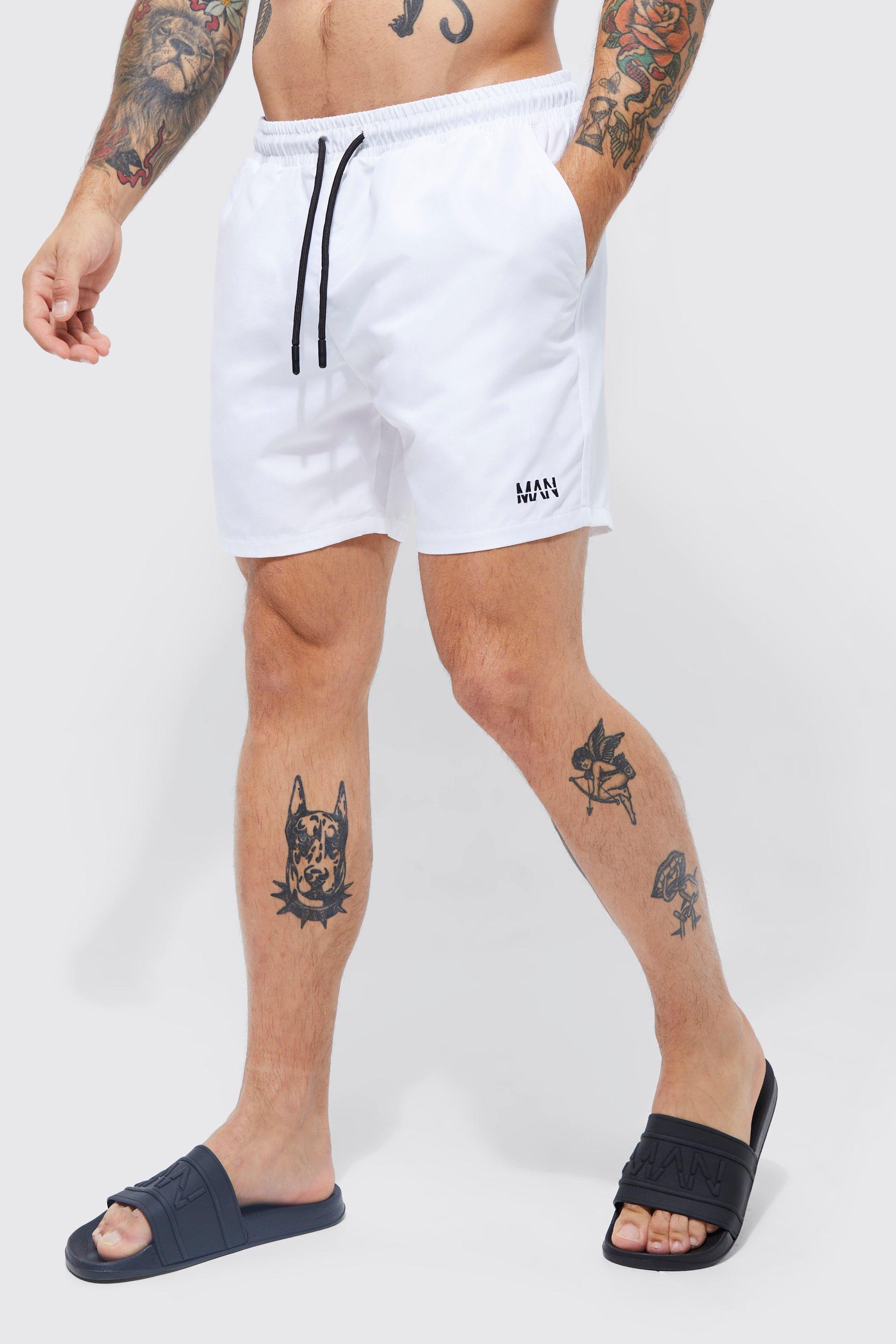 Mens White Original Man Short Length Swim Shorts, White Product Image