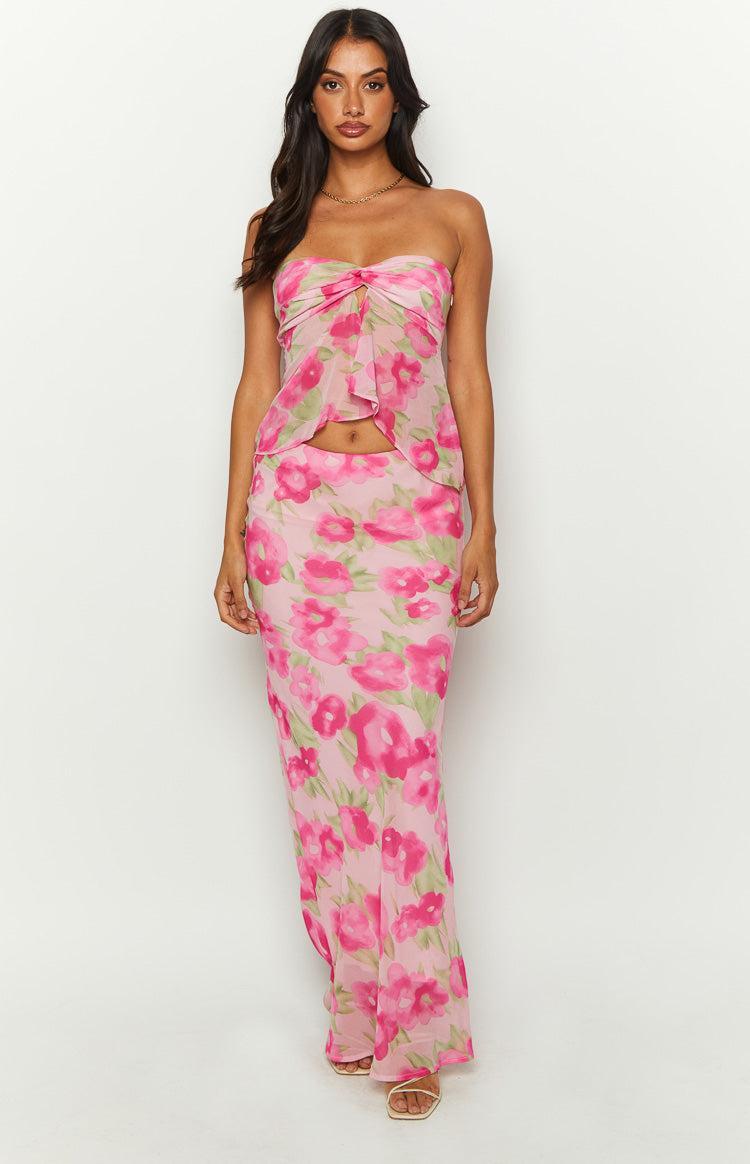 Jacqulin Pink Floral Print Strapless Top Product Image