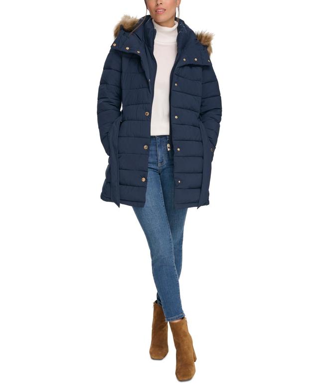 Women's Belted Faux-Fur-Trim Hooded Puffer Coat, Created for Macy's Product Image