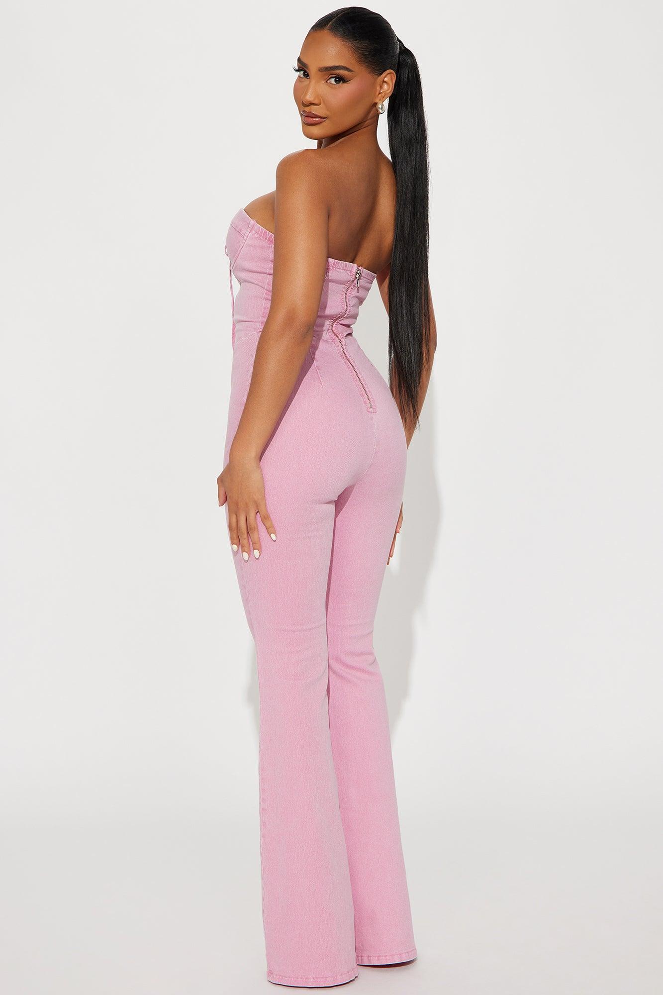 Play It Your Way Denim Jumpsuit - Pink Product Image