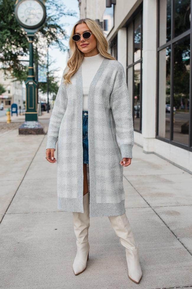 Be The First Grey Plaid Long Cardigan Product Image