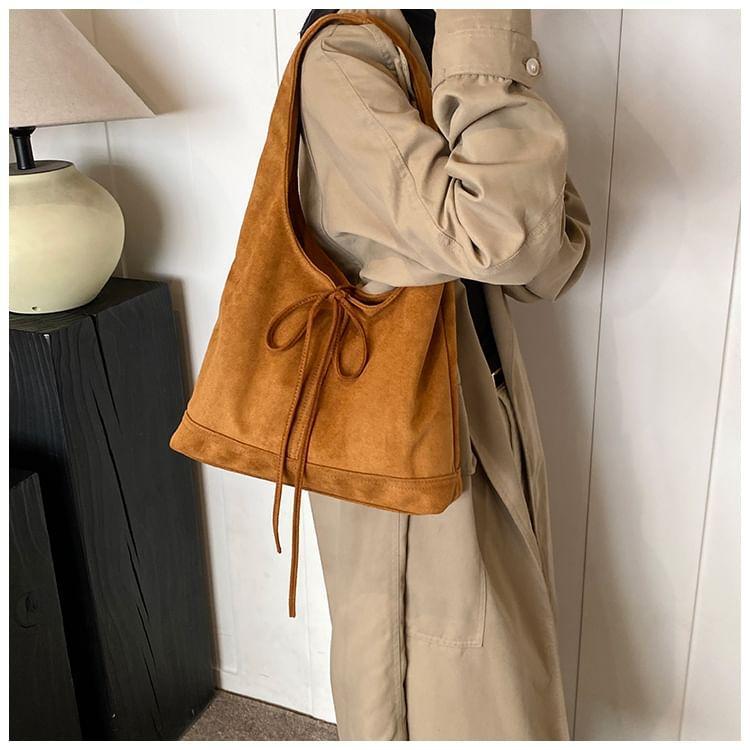 Ribbon Accent Faux Suede Shoulder Bag Product Image