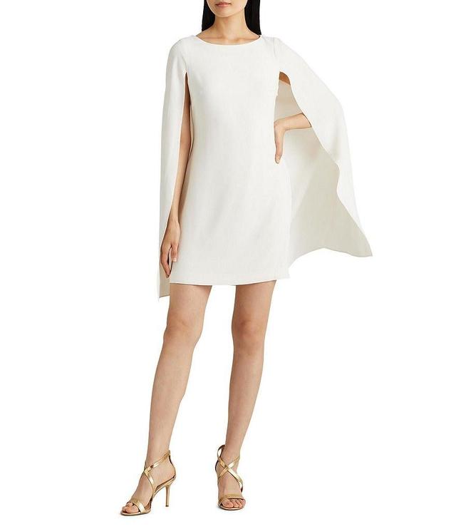 Lauren Ralph Lauren Long Cape Sleeve Back Jewel Neck Dress Product Image