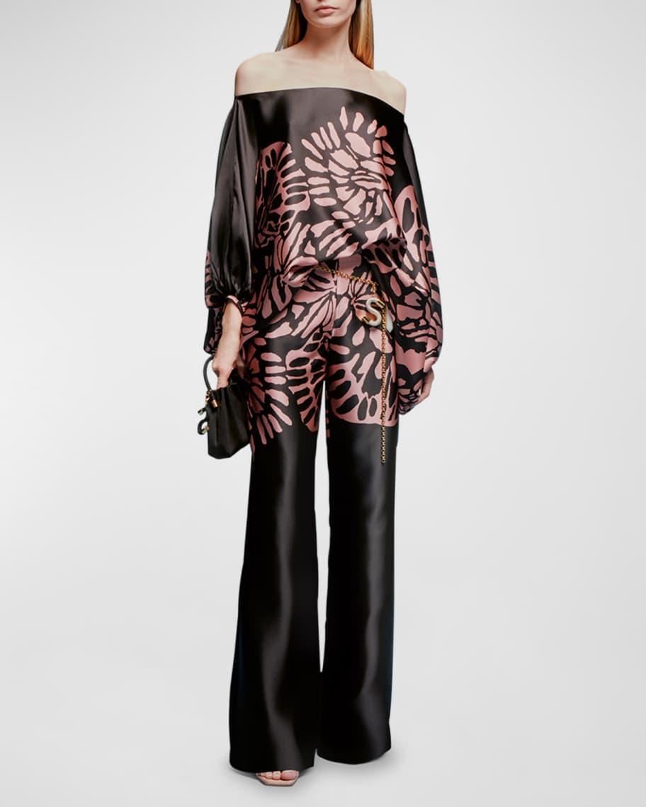 Andie Printed Straight-Leg Silk Pants Product Image