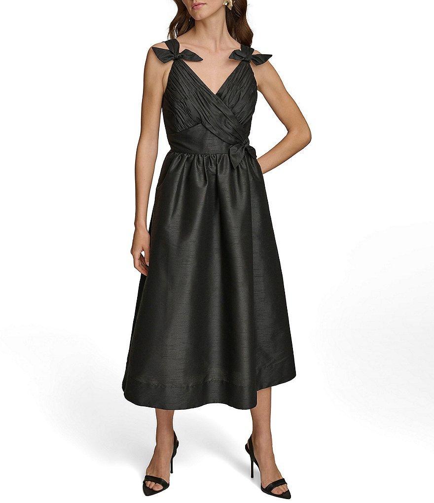 Donna Karan Sleeveless V-Neck Bow Detail Dress Product Image