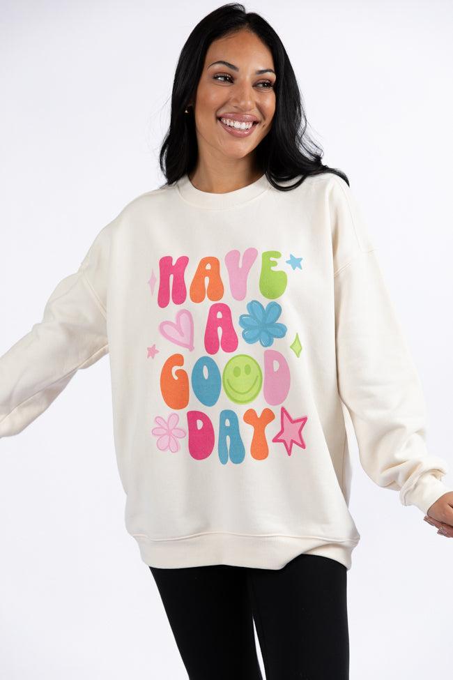 Have A Good Day Cream Oversized Graphic Sweatshirt Product Image