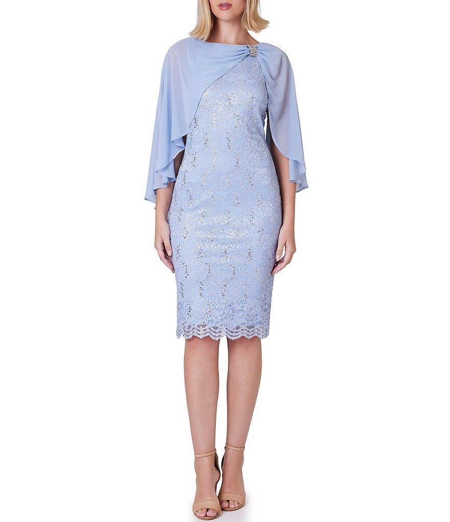 Jessica Howard Capelet Sleeve Boat Neck Rhinestone Knot Lace Dress Product Image