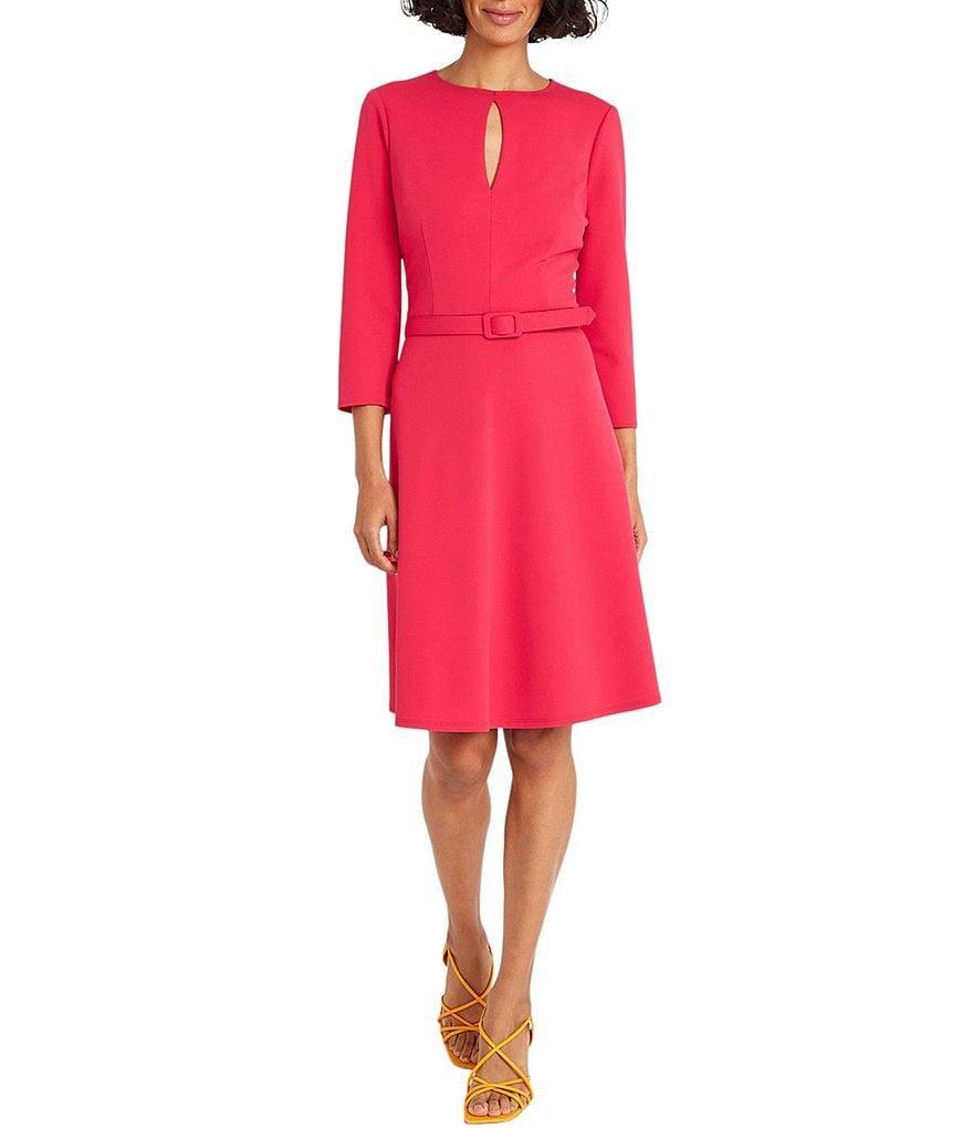 Maggy London Stretch Crepe Round Keyhole Neckline 3/4 Sleeve Fit and Flare Dress Product Image