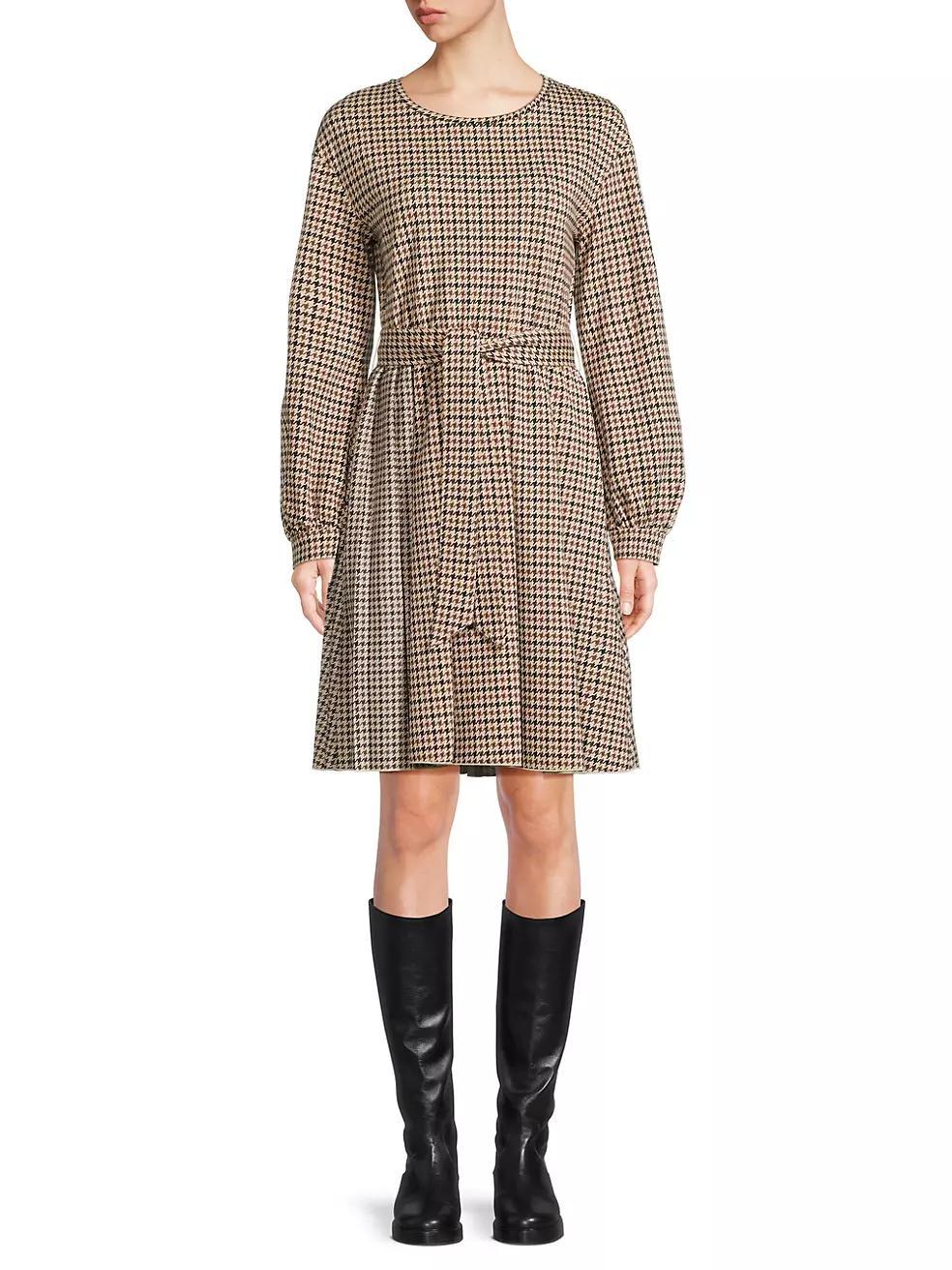 Vetta Houndstooth Jersey Belted Minidress Product Image