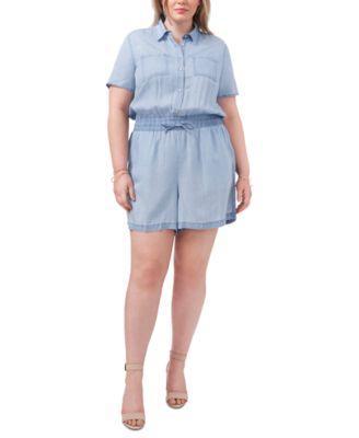 Plus Size Chambray Button-Up Romper Product Image