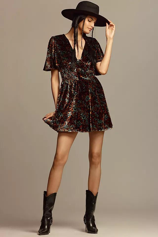 By Anthropologie Short-Sleeve Velvet Mini Dress Product Image