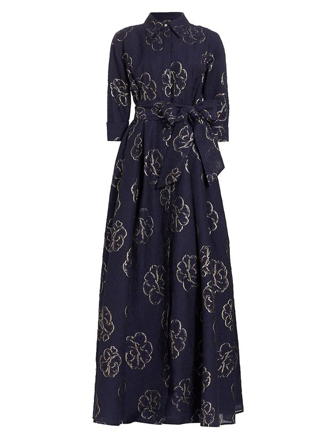 Pleated Metallic Floral Jacquard Shirt Gown Product Image