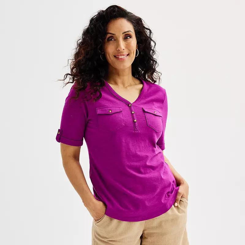 Womens Croft & Barrow Elbow Sleeve Utility Henley Top Product Image