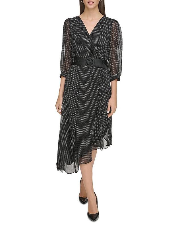 Karl Lagerfeld Paris Womens Belted Asymmetric-Hem Dress Product Image