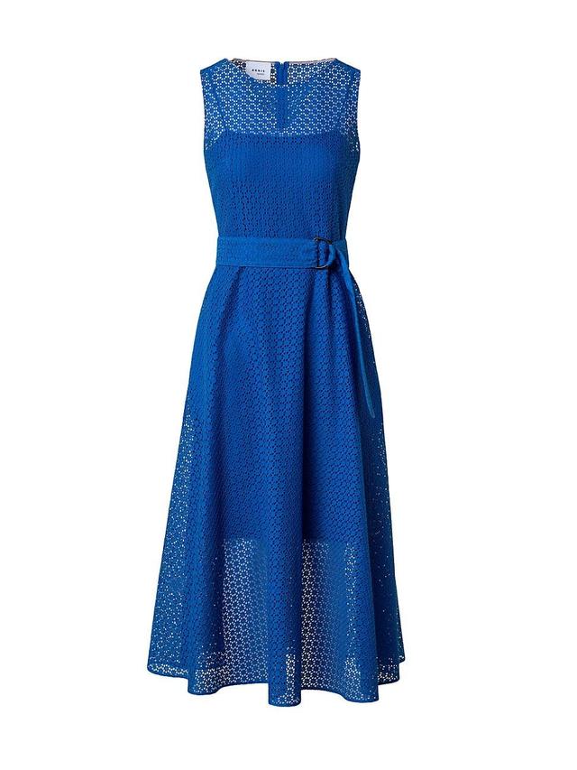 Womens Eyelet Lace Belted Midi-Dress Product Image