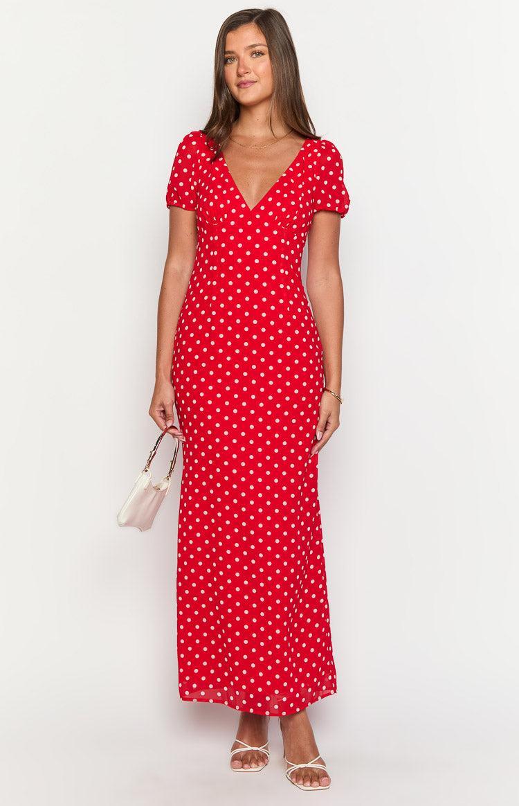 Lovella Red Polka Dot Maxi Dress Product Image