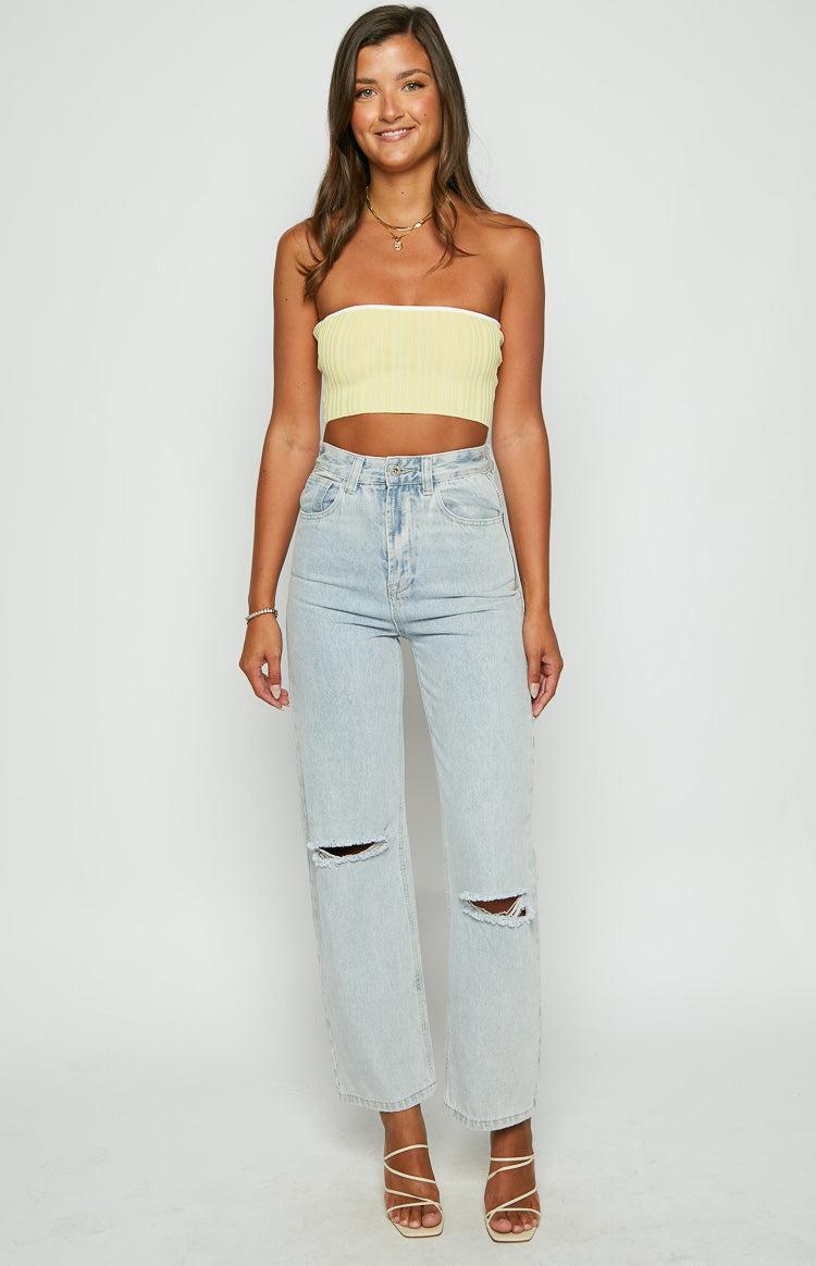 Pia Yellow Contrast Bind Knit Tube Top Product Image