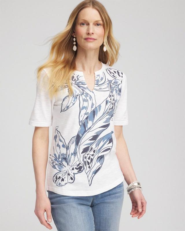 Women's Floral Notch Neck Tee Product Image