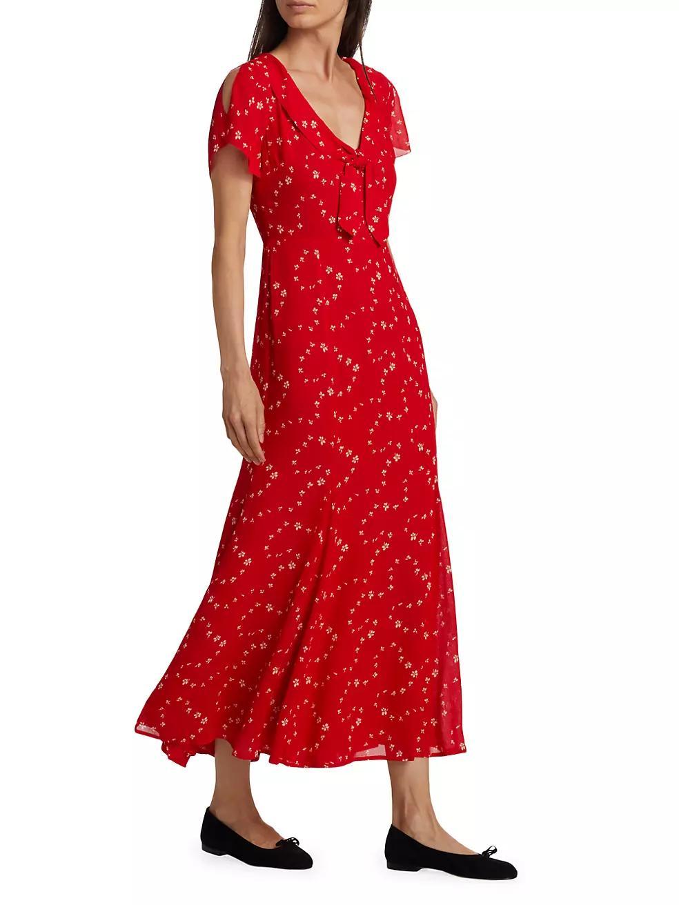 Talleen Floral Tie-Neck Midi-Dress Product Image