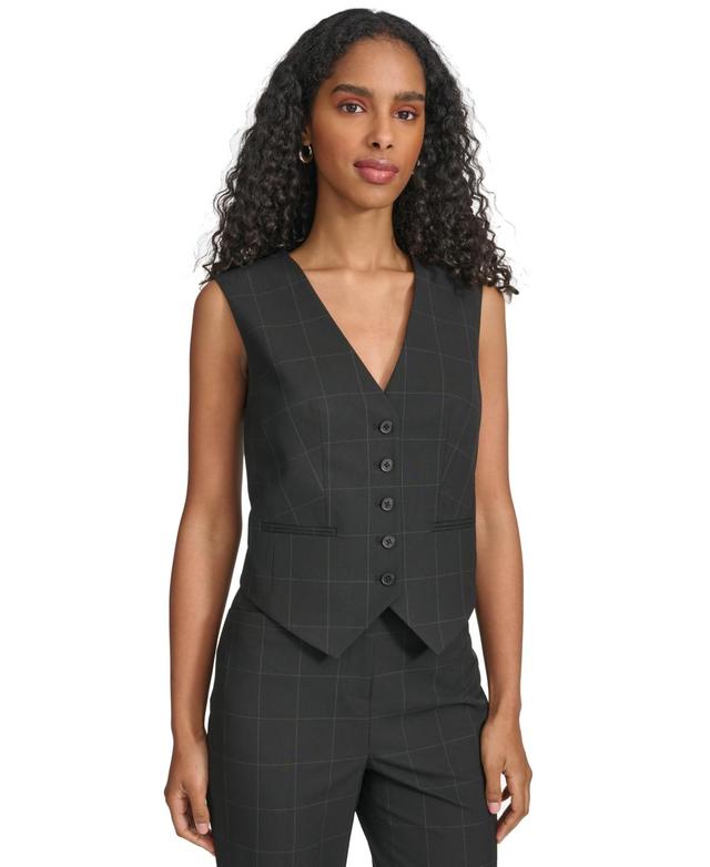 Calvin Klein Womens Windowpane-Print Vest - Black Product Image