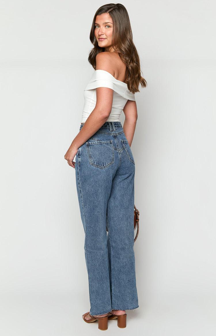 Catch Up Mid Wash Straight Leg Denim Jeans Product Image