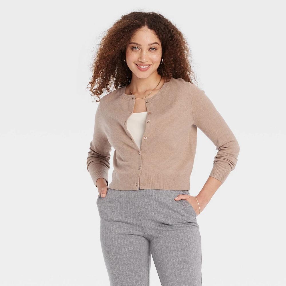 Womens Cozy Knit Cardigan - A New Day Camel XS Product Image