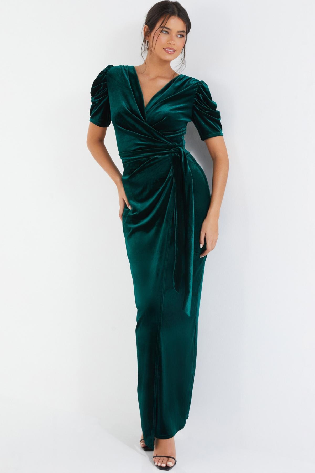 Quiz Womens Velvet Maxi Dress With Puff Sleeves Product Image