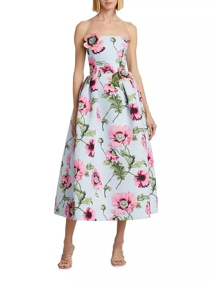 Poppies Faille Strapless Midi-Dress Product Image